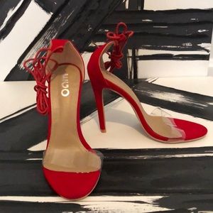EGO Women’s Lace Up Heels EG768 Red Size 7